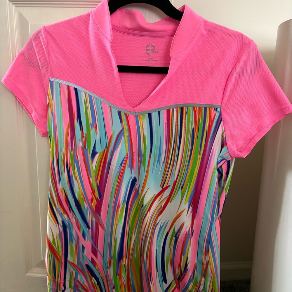 Sporty Pink Multicolor V-Neck Women's Golf Top